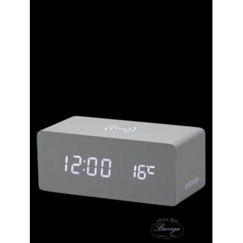 Sveglia in legno LED cm 17*8*7 confunzione di ricarica wireles GRIGIA (Cod. PO341-GY)