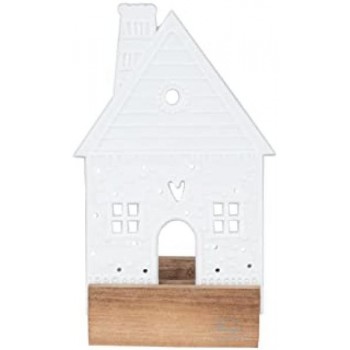 CASETTA BIANCA BASE LEGNO PORTA TEALIGHT 7X6,5X13