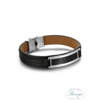 Bracciale in ecopelle nera con dettaglio texture fibra di carbonio Dimensioni: (Cod. 53BR008N)