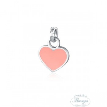 Mini charm cuore con smalto rosa in acciaio ipoallergenico corredato di mosche (Cod. 13CH209)
