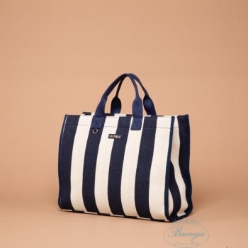 SHOPPER A RIGHE BIANCHE E BLU MIMI MUA (Cod. M8 H200121)